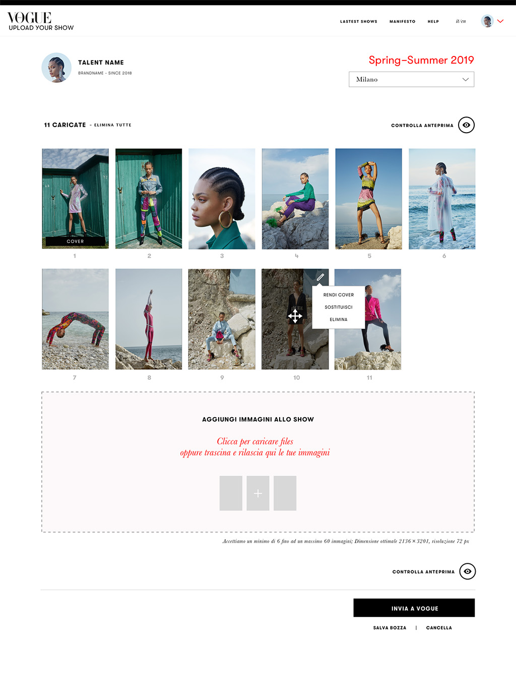 Vogue Italia — Upload Your Show, crea gallery