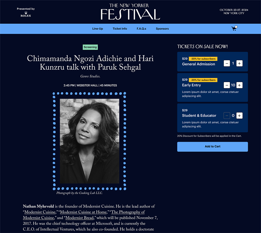 The New Yorker Festival — checkout flow (1 of 2)