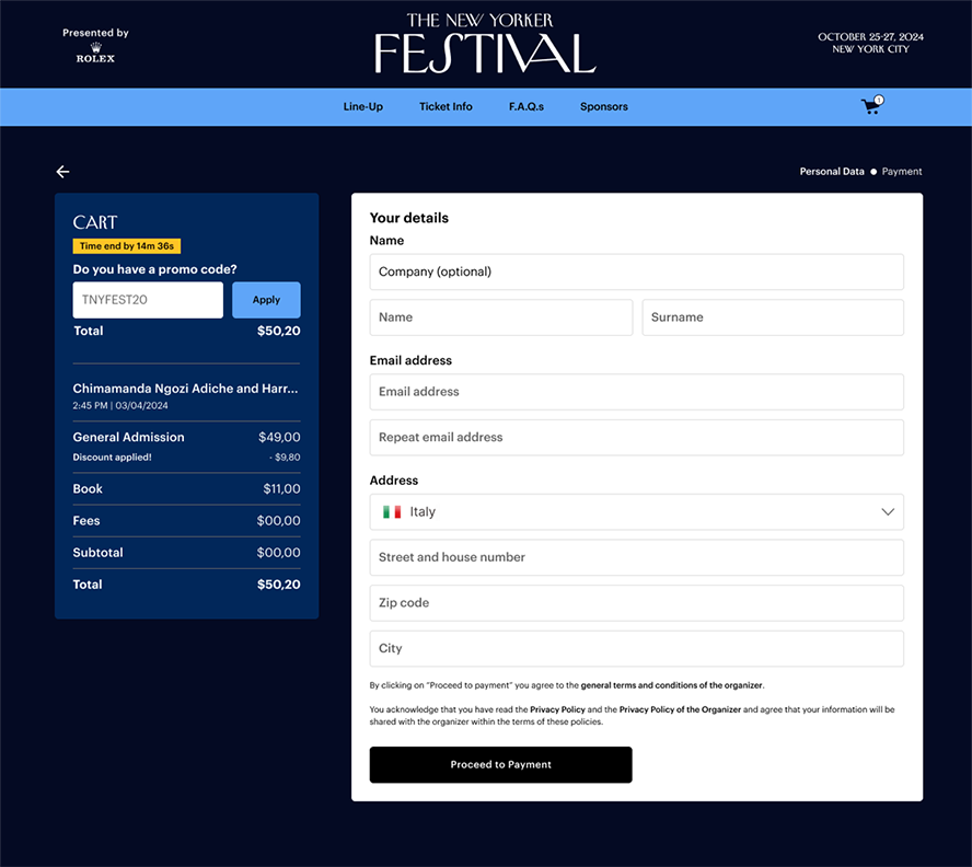 The New Yorker Festival — checkout flow (2 of 2)